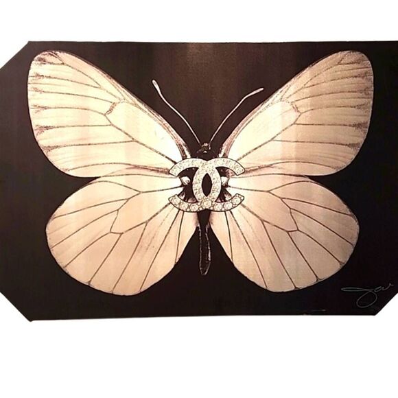 Empire Art Direct Other - Chic Black & Cream Butterfly Wall Art with Decorative Emblem